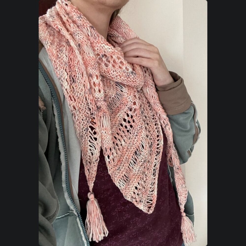 NEW Knitted Lacy Pink White Grey Merino Wool Shawl Scarf Valentines Romantic